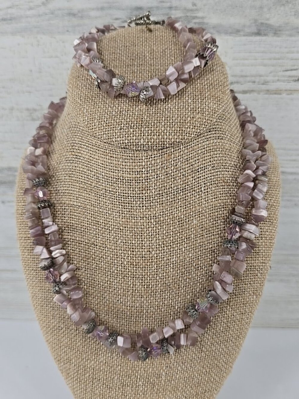Amethyst Chip Necklace & Bracelet Set – Purple Natural Stone Beads Boho Jewelry.